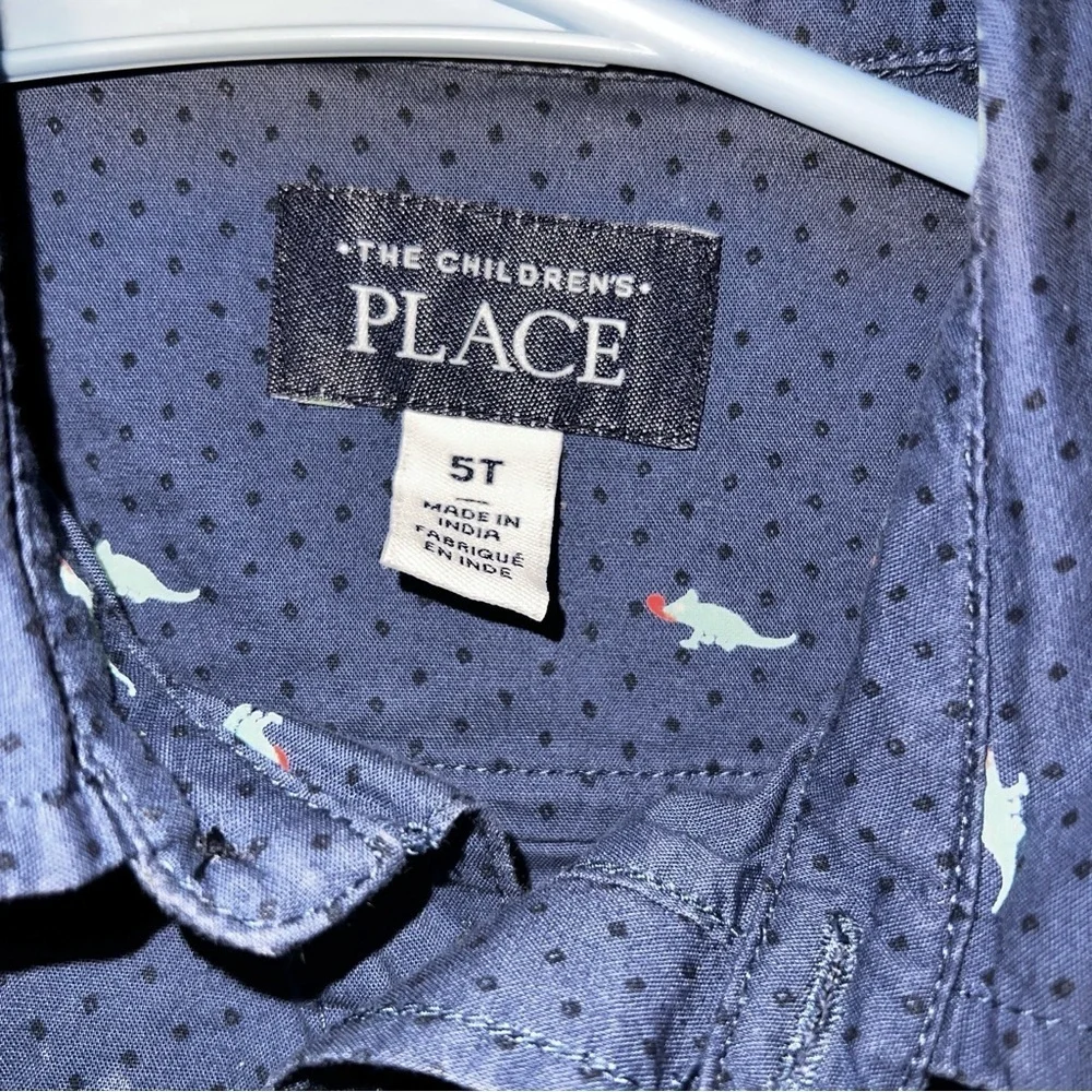 The Children's Place Boys Blue Short Sleeve Lizard Print Button-Down Shirt 5t
